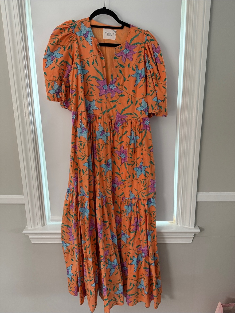 Tuckernuck Orange Floral Puff-Sleeve Midi Dress